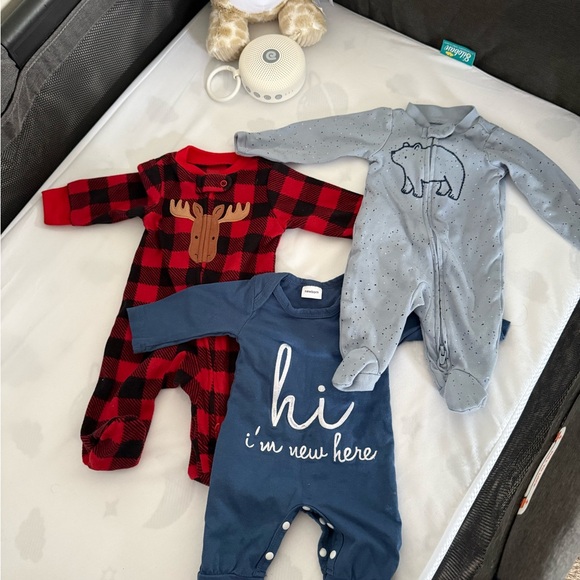 Carter's Other - Newborn Baby Footsies Outfits Bundle Moose Plaid I’m New Here Winter Cozy